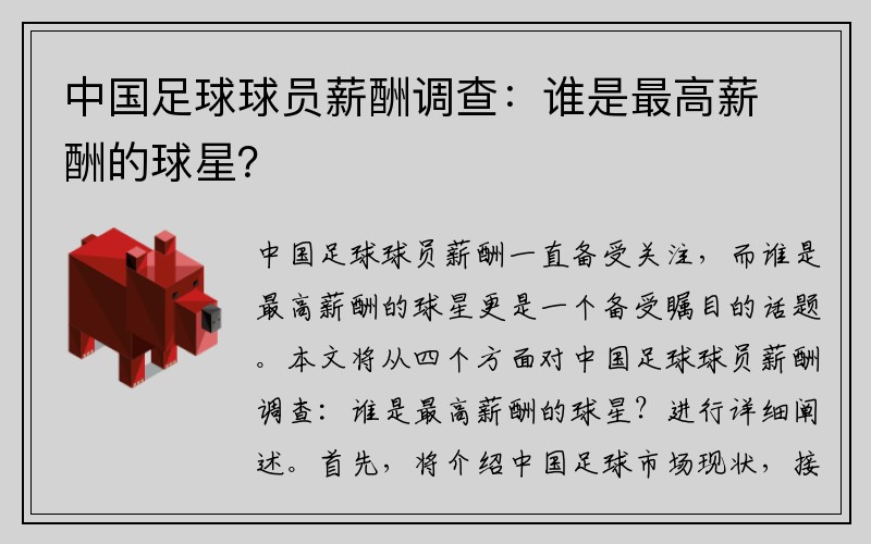 中国足球球员薪酬调查：谁是最高薪酬的球星？